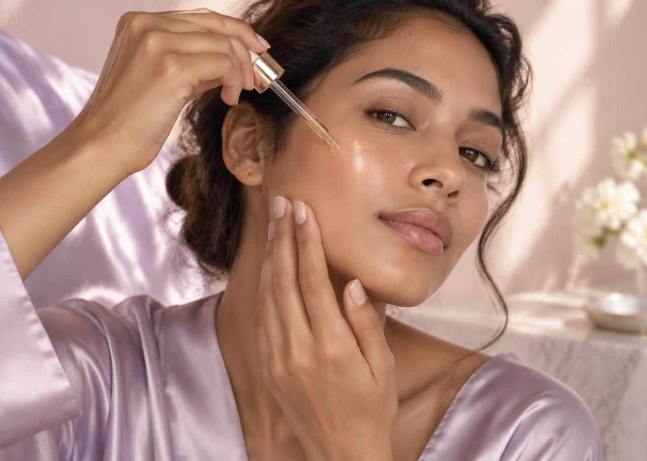 Applying serum as part of a gentle skincare ritual